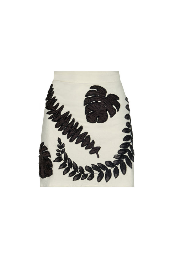 Carmelita Canvas Hand Embroidered Mini Skirt / Ecru
